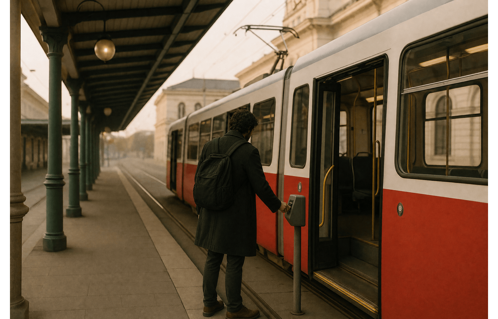 A passenger boarding a train